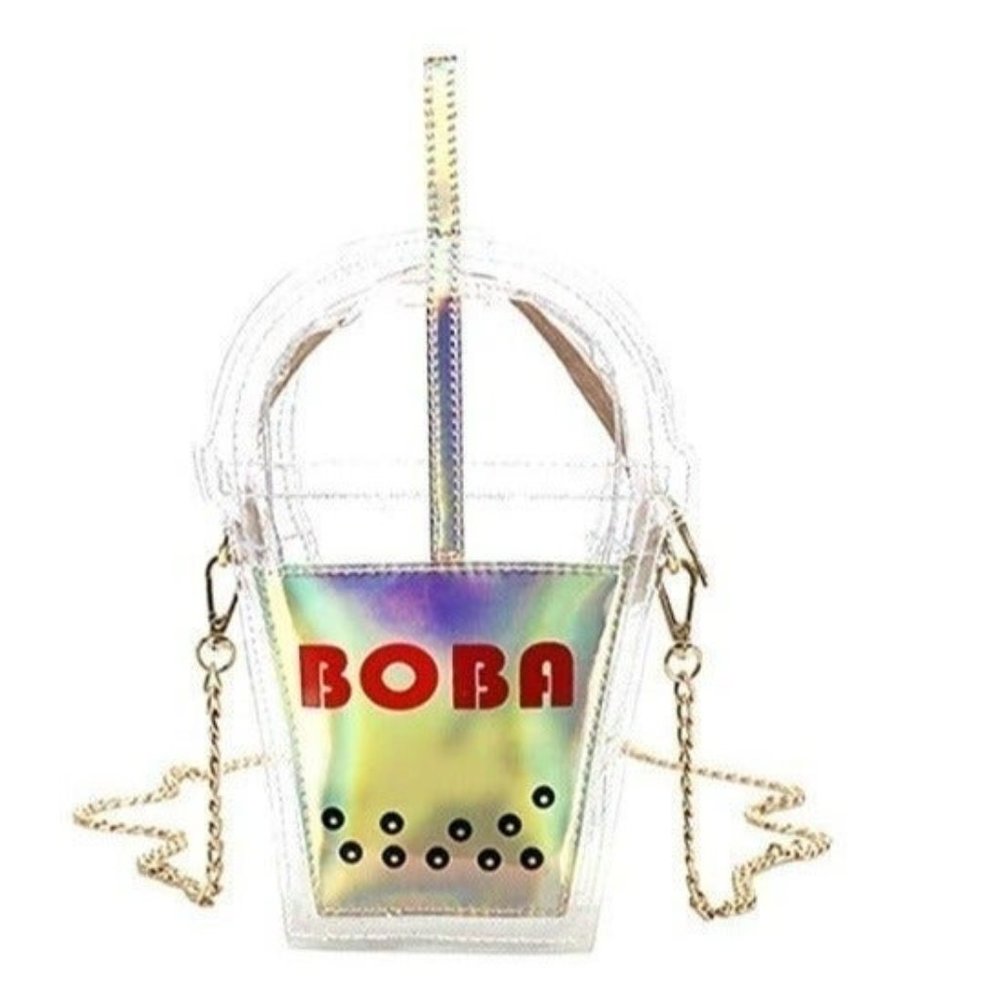 Trending Boba Tea Crossbody Trending Novelty Handbag With Gold Chain